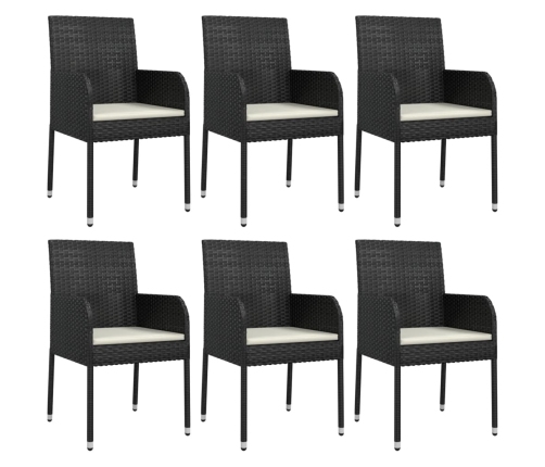 Set de comedor de jardín 7 pzas y cojines ratán sintético negro