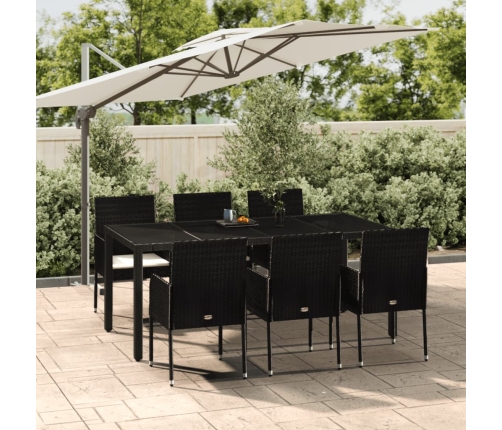 Set de comedor de jardín 7 pzas y cojines ratán sintético negro
