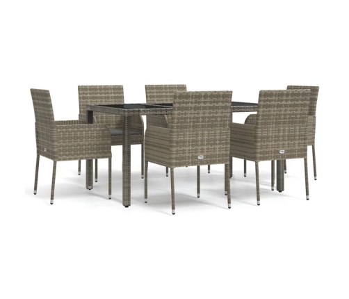 Set comedor jardín 7 pzas y cojines ratán sintético gris