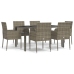 Set comedor jardín 7 pzas y cojines ratán sintético gris