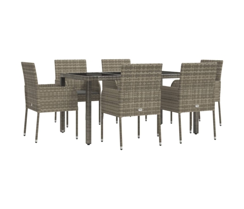 Set comedor jardín 7 pzas y cojines ratán sintético gris