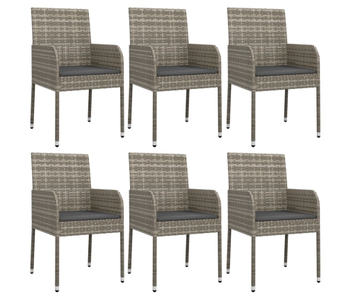 Set comedor jardín 7 pzas y cojines ratán sintético gris