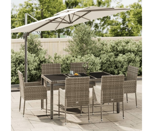 Set comedor jardín 7 pzas y cojines ratán sintético gris
