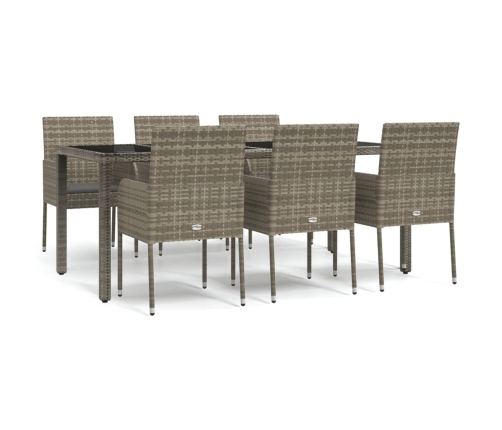 Set comedor jardín 7 pzas y cojines ratán sintético gris