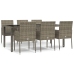Set comedor jardín 7 pzas y cojines ratán sintético gris