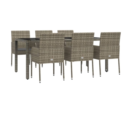 Set comedor jardín 7 pzas y cojines ratán sintético gris