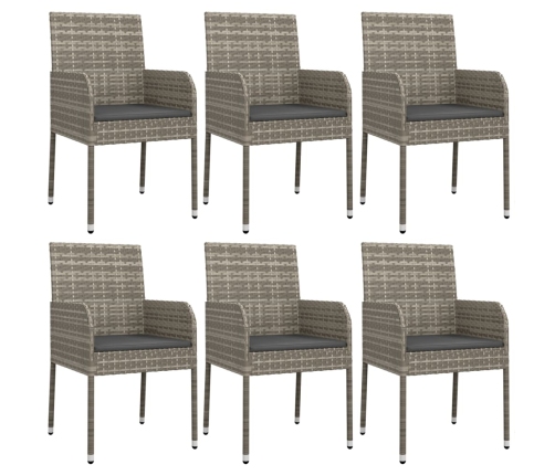 Set comedor jardín 7 pzas y cojines ratán sintético gris