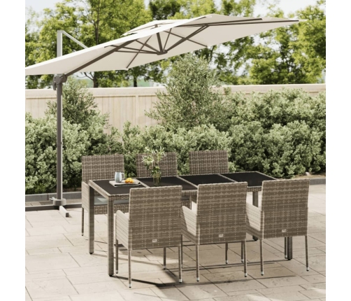 Set comedor jardín 7 pzas y cojines ratán sintético gris