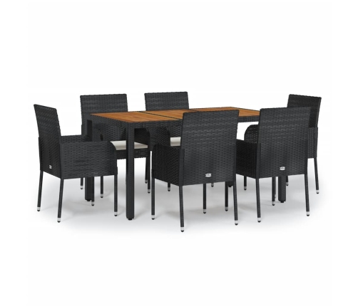 Set de comedor de jardín 7 pzas y cojines ratán sintético negro