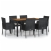 Set de comedor de jardín 7 pzas y cojines ratán sintético negro
