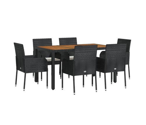 Set de comedor de jardín 7 pzas y cojines ratán sintético negro