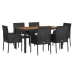 Set de comedor de jardín 7 pzas y cojines ratán sintético negro