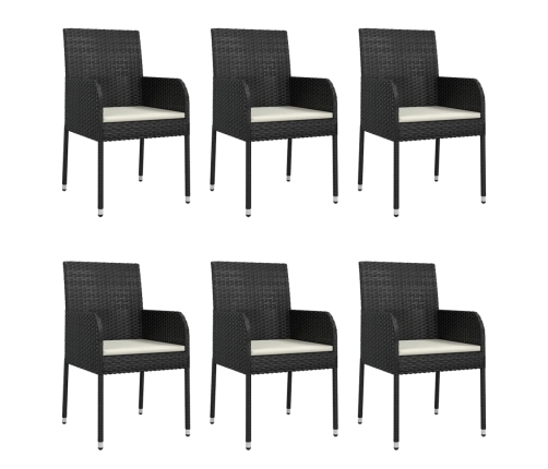 Set de comedor de jardín 7 pzas y cojines ratán sintético negro