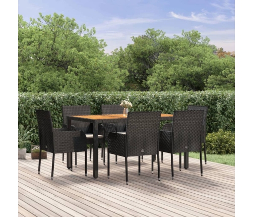 Set de comedor de jardín 7 pzas y cojines ratán sintético negro