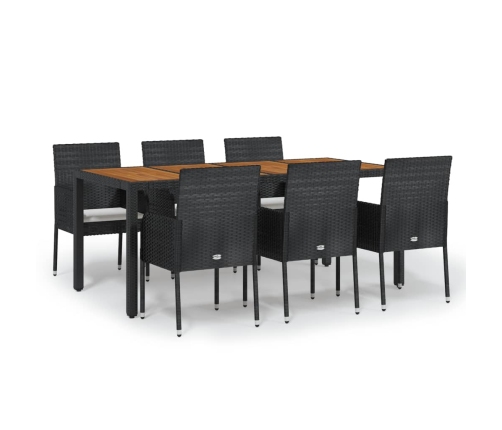 Set de comedor de jardín 7 pzas y cojines ratán sintético negro