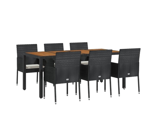 Set de comedor de jardín 7 pzas y cojines ratán sintético negro