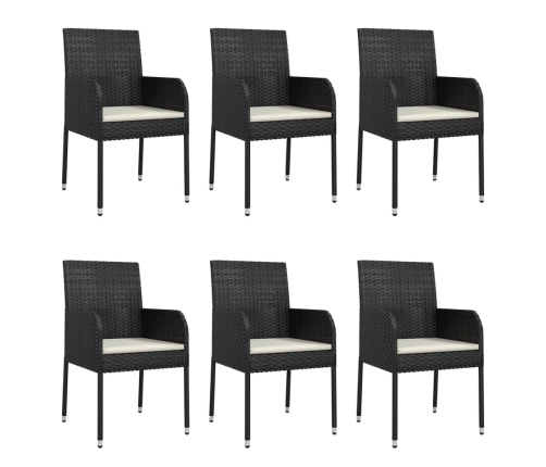 Set de comedor de jardín 7 pzas y cojines ratán sintético negro