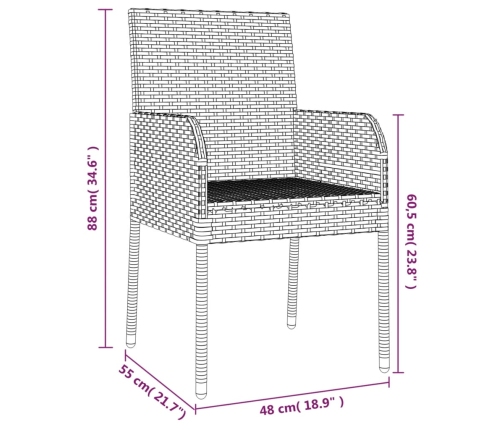 Set de comedor de jardín 7 pzas y cojines ratán sintético negro