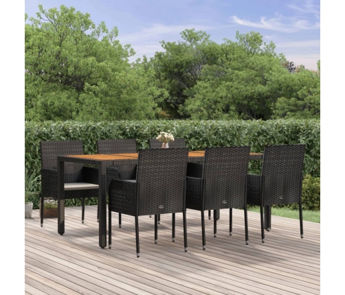 Set de comedor de jardín 7 pzas y cojines ratán sintético negro