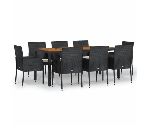 Set de comedor de jardín 9 pzas y cojines ratán sintético negro