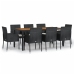 Set de comedor de jardín 9 pzas y cojines ratán sintético negro