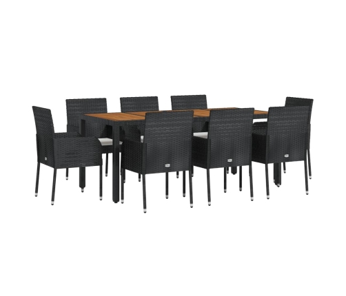 Set de comedor de jardín 9 pzas y cojines ratán sintético negro