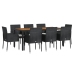 Set de comedor de jardín 9 pzas y cojines ratán sintético negro