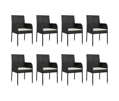Set de comedor de jardín 9 pzas y cojines ratán sintético negro