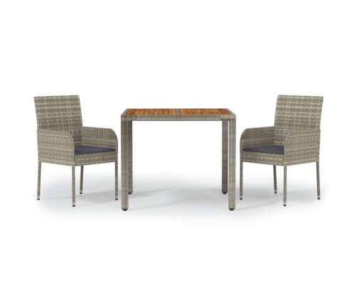 Set comedor de jardín 3 piezas con cojines ratán sintético gris
