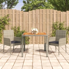Set comedor de jardín 3 piezas con cojines ratán sintético gris