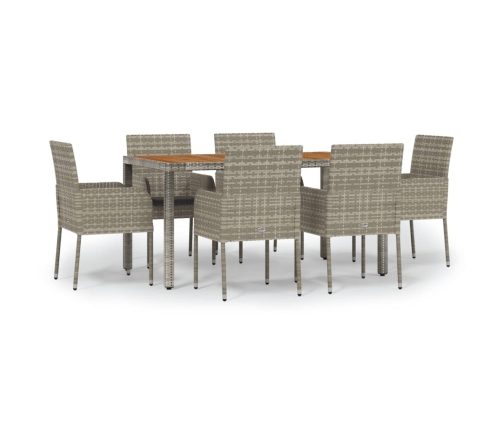 Set comedor jardín 7 pzas y cojines ratán sintético gris