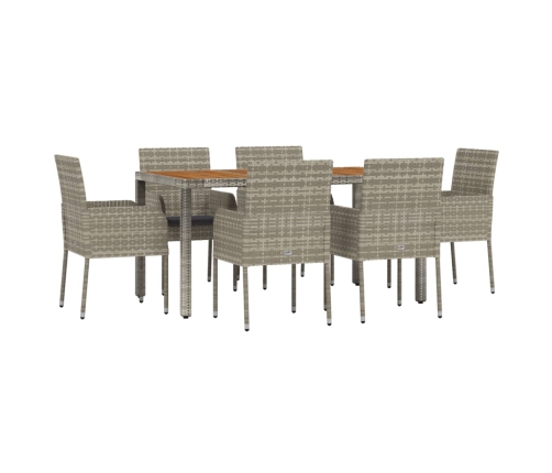 Set comedor jardín 7 pzas y cojines ratán sintético gris