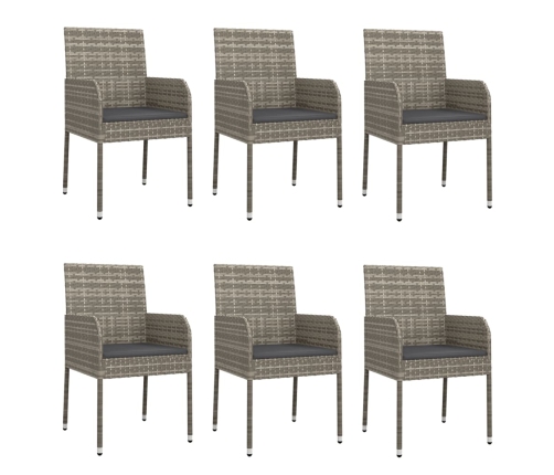 Set comedor jardín 7 pzas y cojines ratán sintético gris