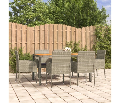 Set comedor jardín 7 pzas y cojines ratán sintético gris