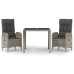Set comedor de jardín 3 piezas con cojines ratán sintético gris