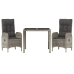 Set comedor de jardín 3 piezas con cojines ratán sintético gris