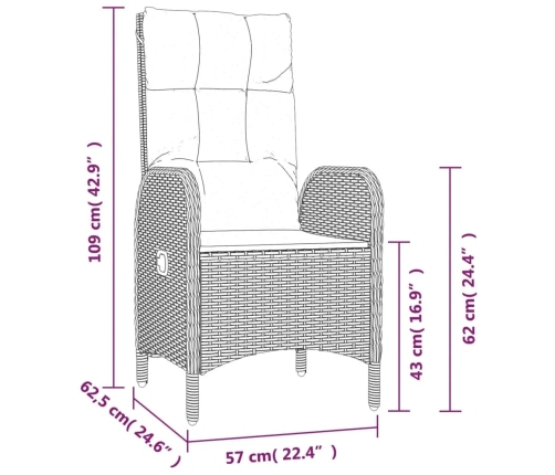 Set comedor de jardín 3 piezas con cojines ratán sintético gris