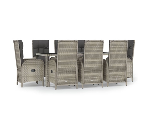 Set comedor jardín 9 pzas y cojines ratán sintético gris