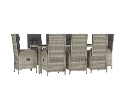 Set comedor jardín 9 pzas y cojines ratán sintético gris