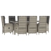 Set comedor jardín 9 pzas y cojines ratán sintético gris