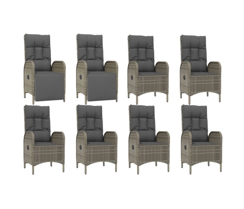 Set comedor jardín 9 pzas y cojines ratán sintético gris