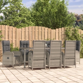 Set comedor jardín 9 pzas y cojines ratán sintético gris