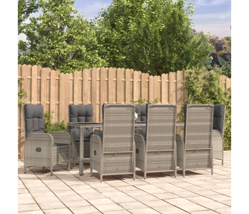 Set comedor jardín 9 pzas y cojines ratán sintético gris