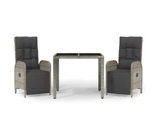Set comedor de jardín 3 piezas con cojines ratán sintético gris