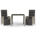 Set comedor de jardín 3 piezas con cojines ratán sintético gris