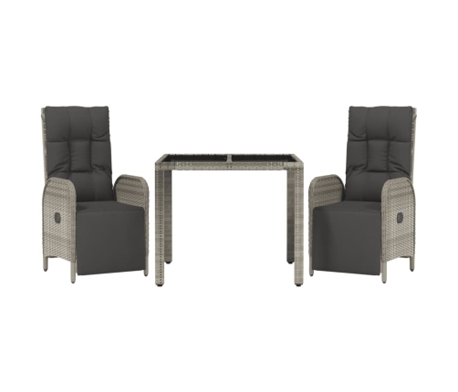 Set comedor de jardín 3 piezas con cojines ratán sintético gris