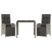 Set comedor de jardín 3 piezas con cojines ratán sintético gris