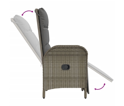 Set comedor de jardín 3 piezas con cojines ratán sintético gris