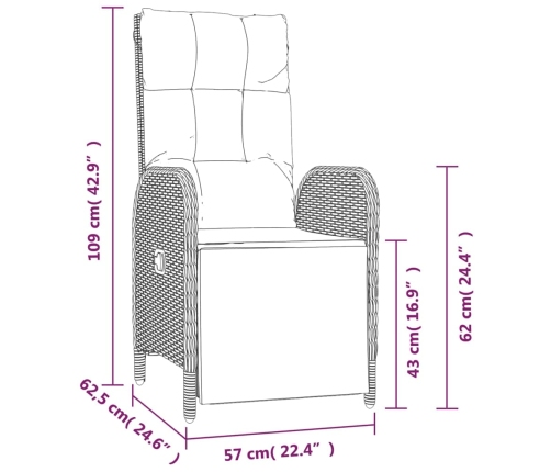 Set comedor de jardín 3 piezas con cojines ratán sintético gris