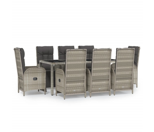 Set comedor jardín 9 pzas y cojines ratán sintético gris